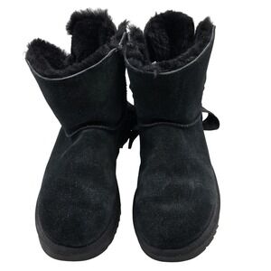 UGG Boots Womens Size 9 Black Suede Shearling Lined Ankle Bow 1100212 Booties